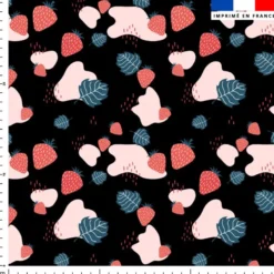 Fraise et feuille - Fond noir