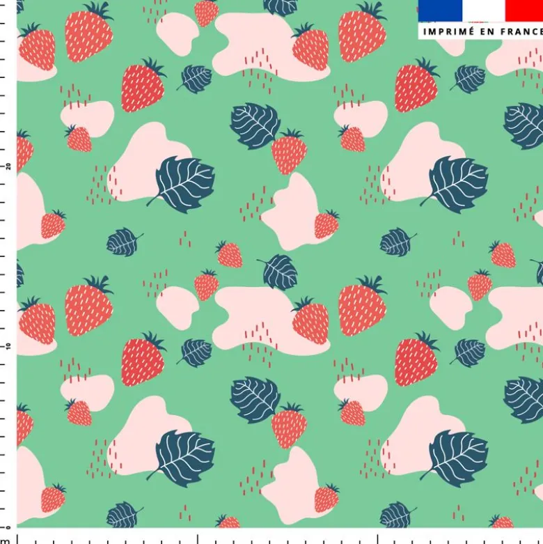 Fraise et feuille - Fond vert