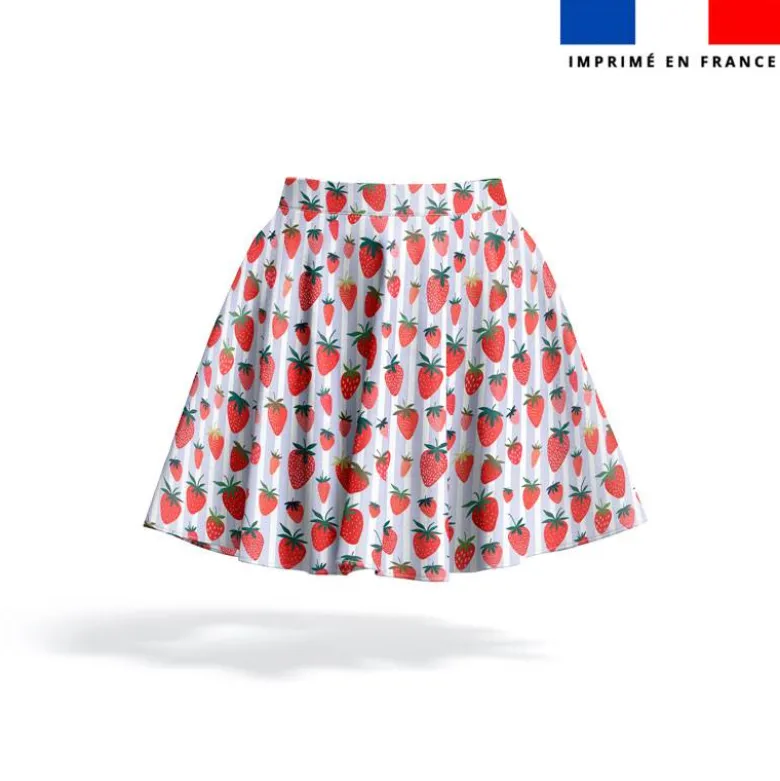 Fraise et fines rayures bleues - Fond blanc