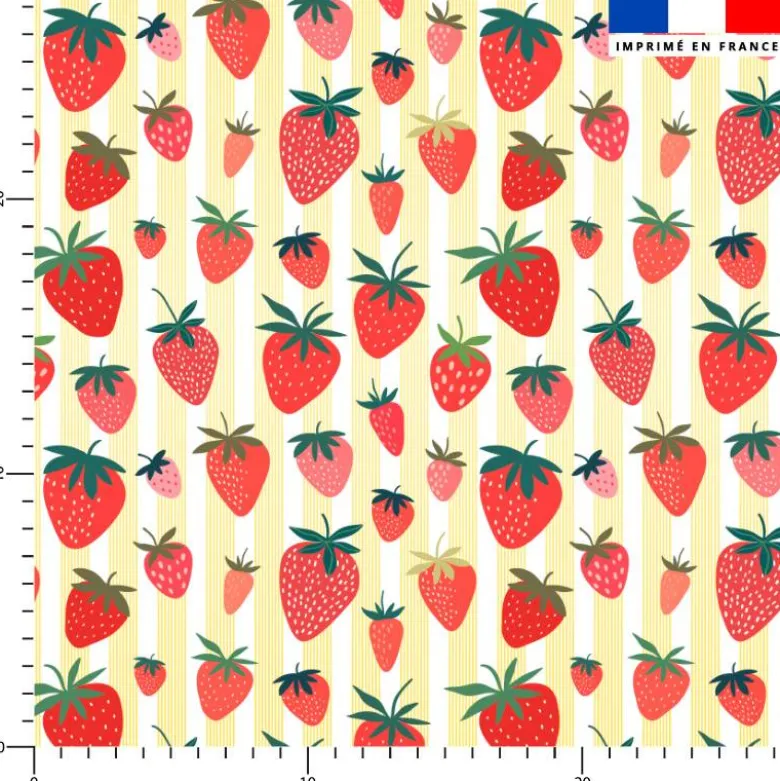 Fraise et fines rayures jaunes - Fond blanc