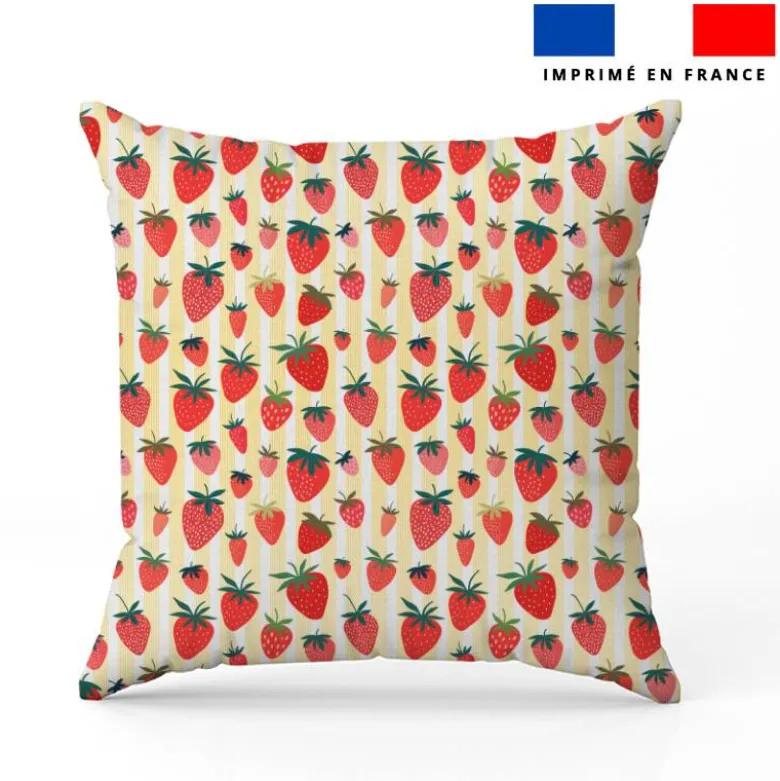 Fraise et fines rayures jaunes - Fond blanc