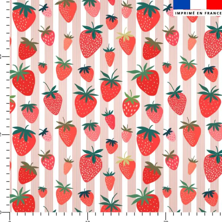 Fraise et fines rayures rouges - Fond blanc