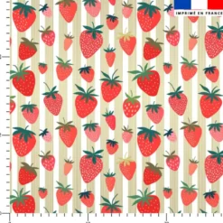 Fraise et fines rayures vertes - Fond blanc