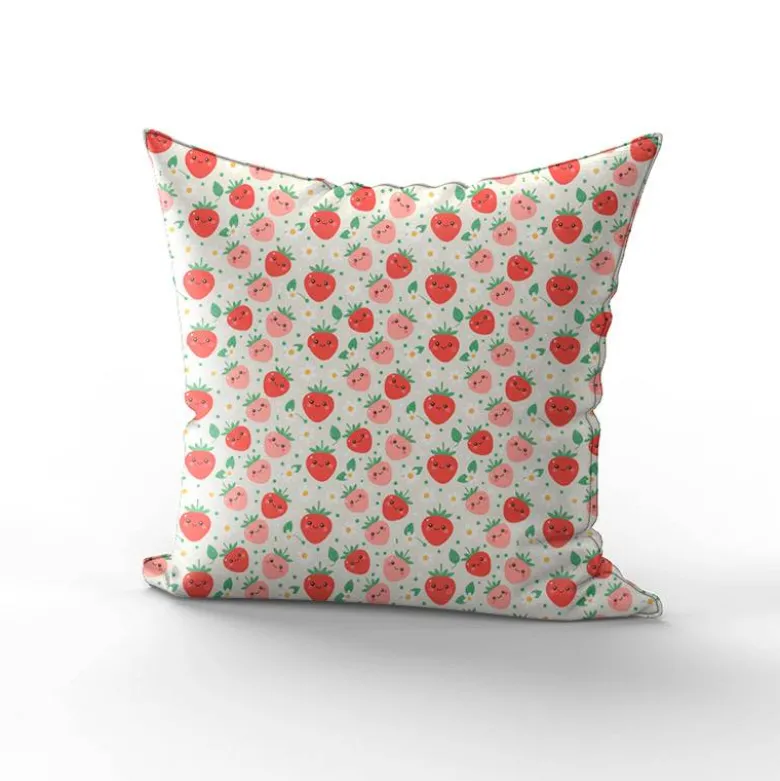 Fraises Kawaii Et Marguerites - Fond Écru
