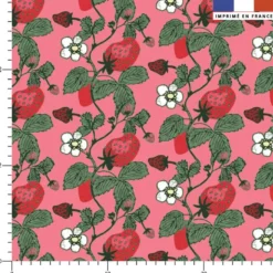 Fraisier en fleurs - Fond rose - Création Andréa Leonelli