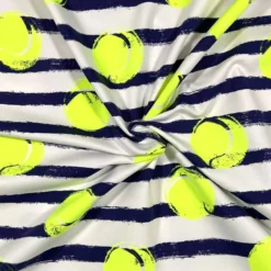 French terry blanc imprimé rayure et balle de tennis