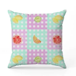 Fruits acidulés vichy mauve et turquoise - Fond blanc - Création Lili Bambou Design