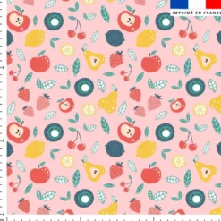 Fruits et feuille - Fond rose