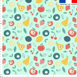 Fruits et feuille - Fond vert d'eau