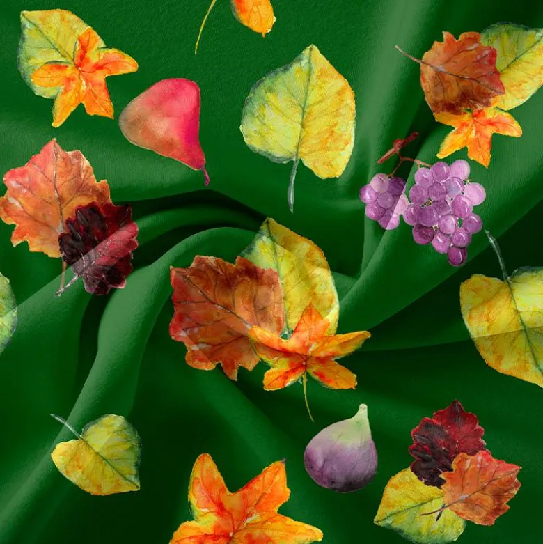 Fruits et feuilles - Fond vert foncé - Création Cat&Colours