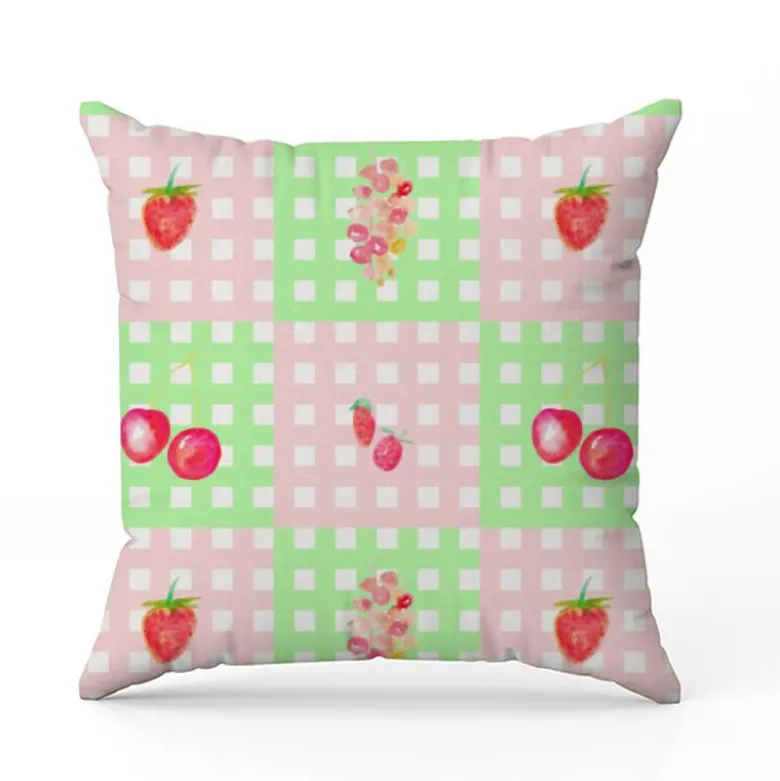 Fruits rouges vichy rose et vert - Fond blanc - Création Lili Bambou Design