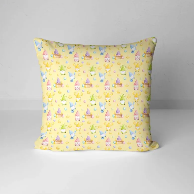 Gnome et oeufs de Pâques - Fond jaune pastel