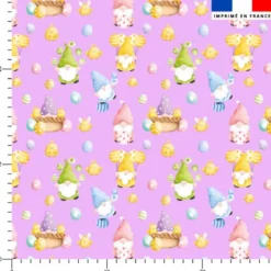 Gnome et oeufs de Pâques - Fond mauve