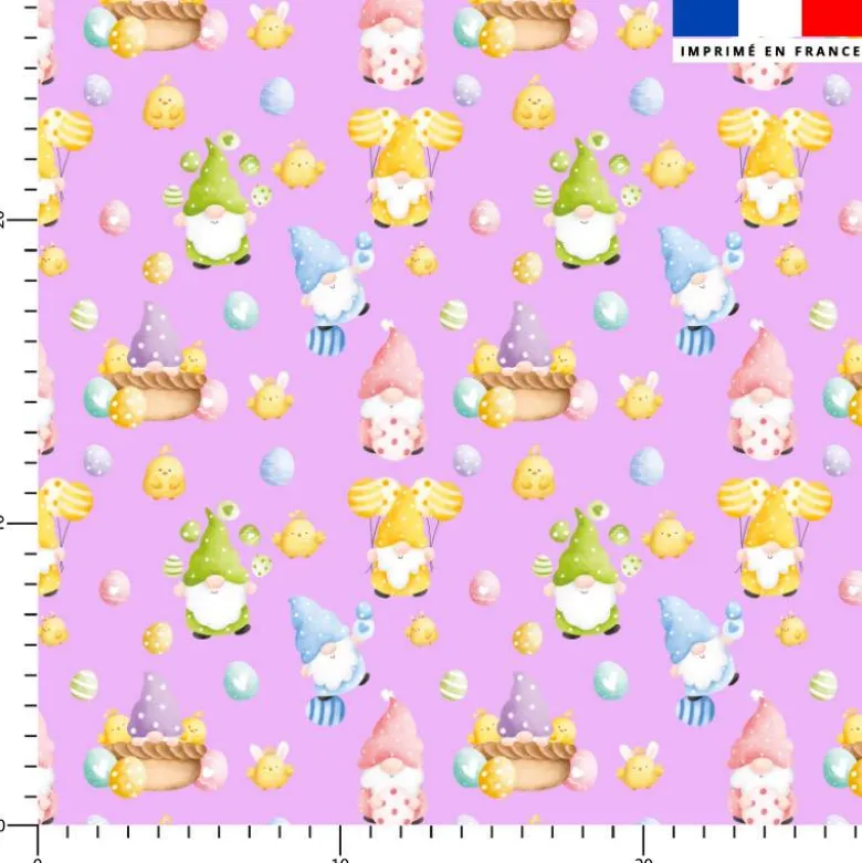Gnome et oeufs de Pâques - Fond mauve