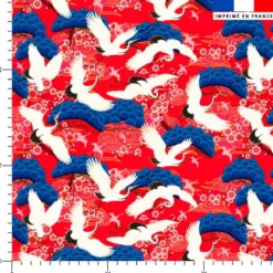 Grue et fleurs japonaises - Fond rouge