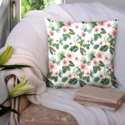 Hibiscus et feuilles de palmier- Fond blanc