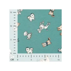 Jersey coton vert céladon imprimé chien