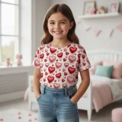 Jersey imprimé coeur effet 3D rose