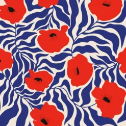Jersey imprimé coquelicot et feuille bleue