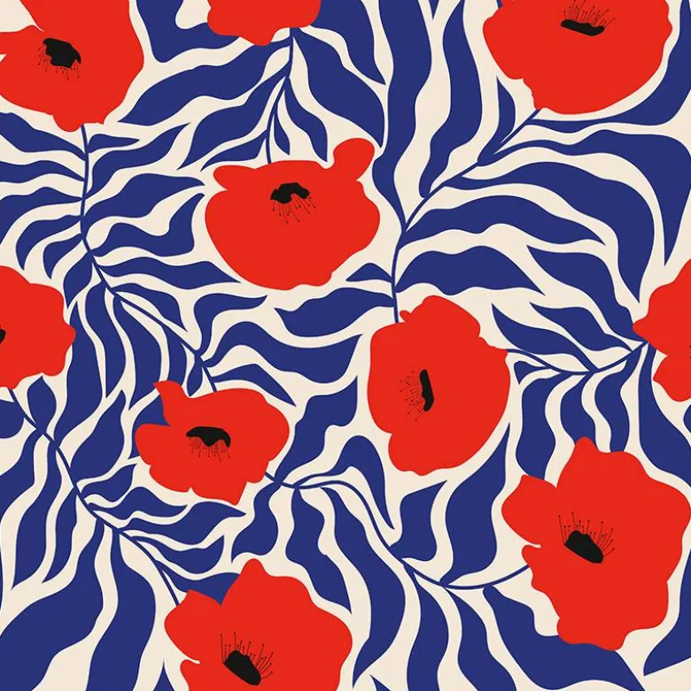 Jersey imprimé coquelicot et feuille bleue