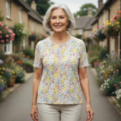 Jersey imprimé fleur champêtre multicolore