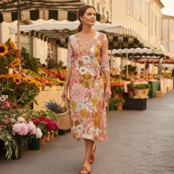 Jersey imprimé fleurs rétro multicolores