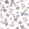 Jersey imprimé éléphant et rose aquarelle vieux rose