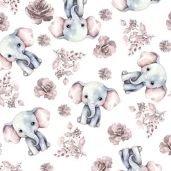 Jersey imprimé éléphant et rose aquarelle vieux rose