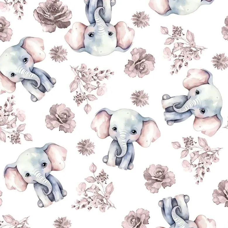 Jersey imprimé éléphant et rose aquarelle vieux rose