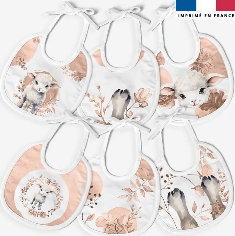 Kit bavoirs en éponge motif agneau aquarelle