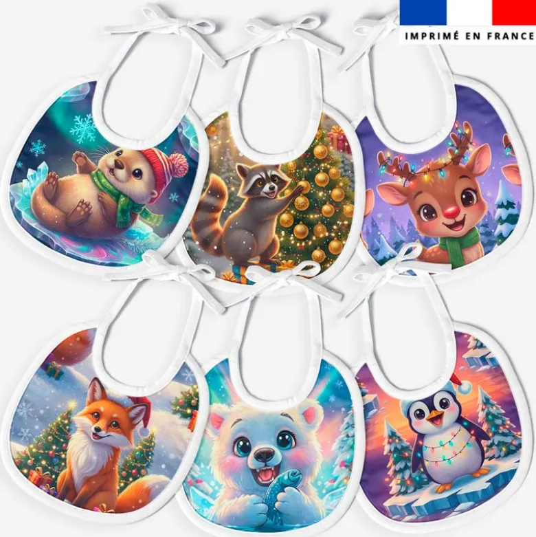 Kit bavoirs en éponge motif animaux de noël