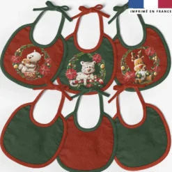 Kit bavoirs en éponge motif animaux couronne de Noël - Création Stillistic