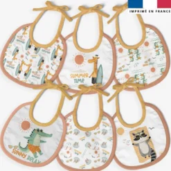 Kit bavoirs en éponge motif animaux à la plage