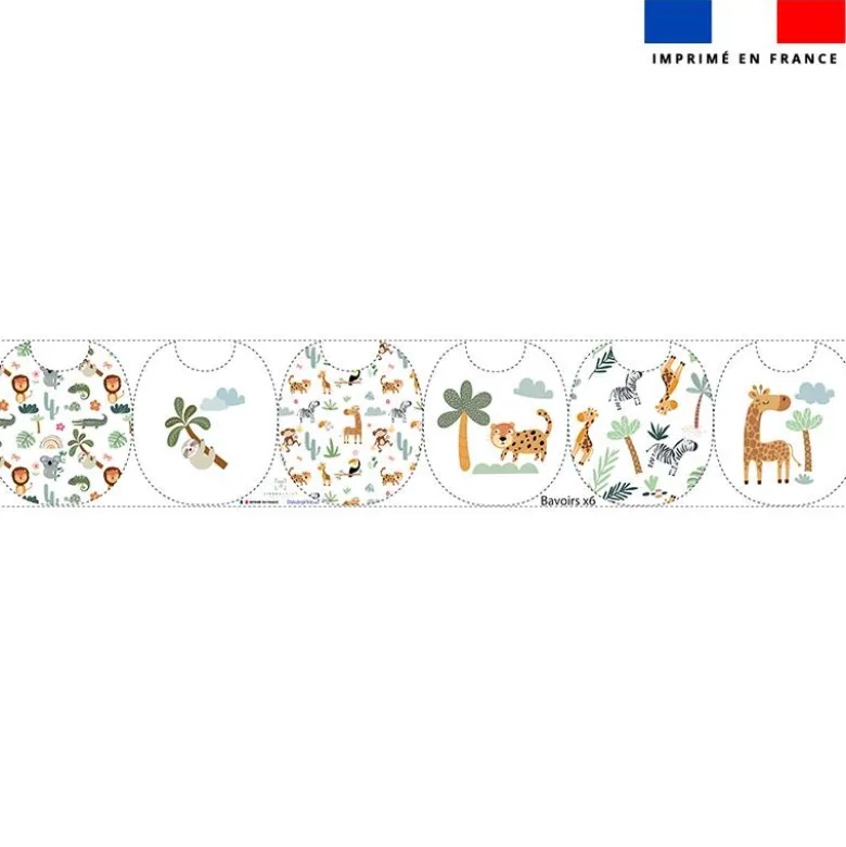 Kit bavoirs en éponge motif animaux savane