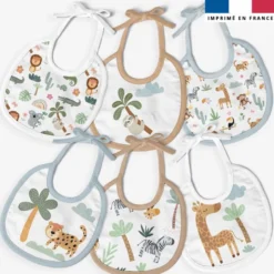 Kit bavoirs en éponge motif animaux savane
