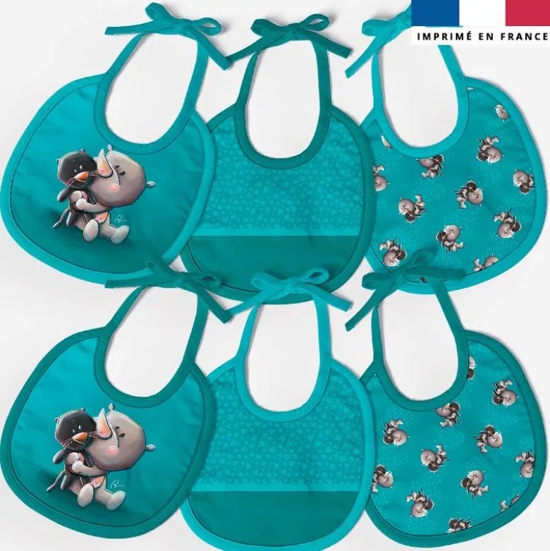 Kit bavoirs en éponge motif bébé rhino - Création Stillistic