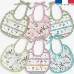 Kit bavoirs en éponge motif flamant coco - Création Lili Bambou Design