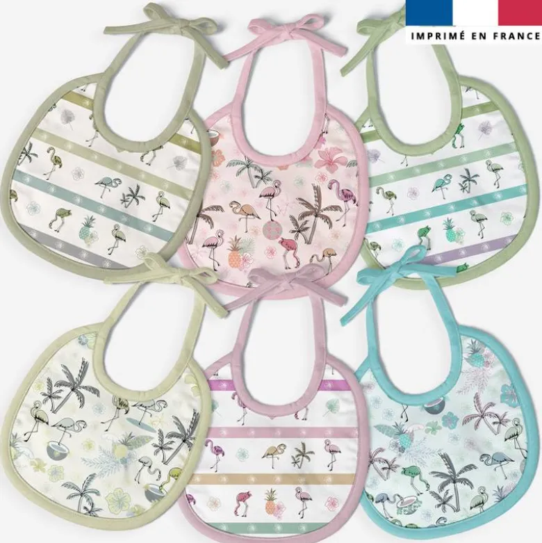 Kit bavoirs en éponge motif flamant coco - Création Lili Bambou Design