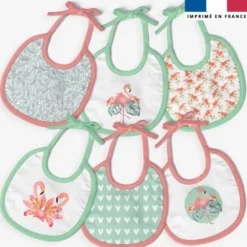 Kit bavoirs en éponge motif flamant rose