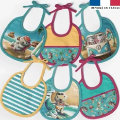 Kit bavoirs en éponge motif hippo en vacances - Création Stillistic