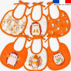 Kit bavoirs en éponge motif hérisson d'automne