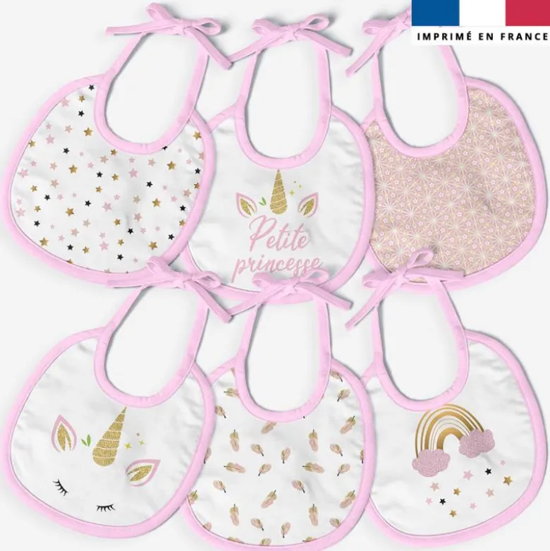 Kit bavoirs en éponge motif licorne gold