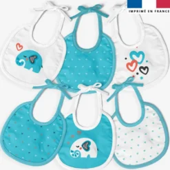 Kit bavoirs en éponge motif éléphant bleu