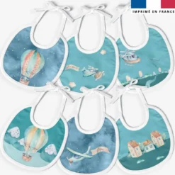 Kit bavoirs en éponge motif montgolfière aquarelle