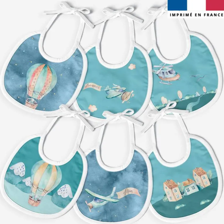 Kit bavoirs en éponge motif montgolfière aquarelle