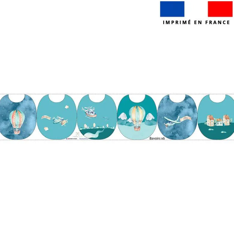 Kit bavoirs en éponge motif montgolfière aquarelle
