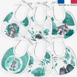 Kit bavoirs en éponge motif raton laveur aquarelle