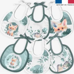 Kit bavoirs en éponge motif renard aquarelle