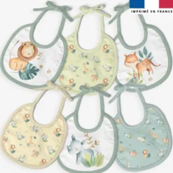 Kit bavoirs en éponge motif safari animaux aquarelle