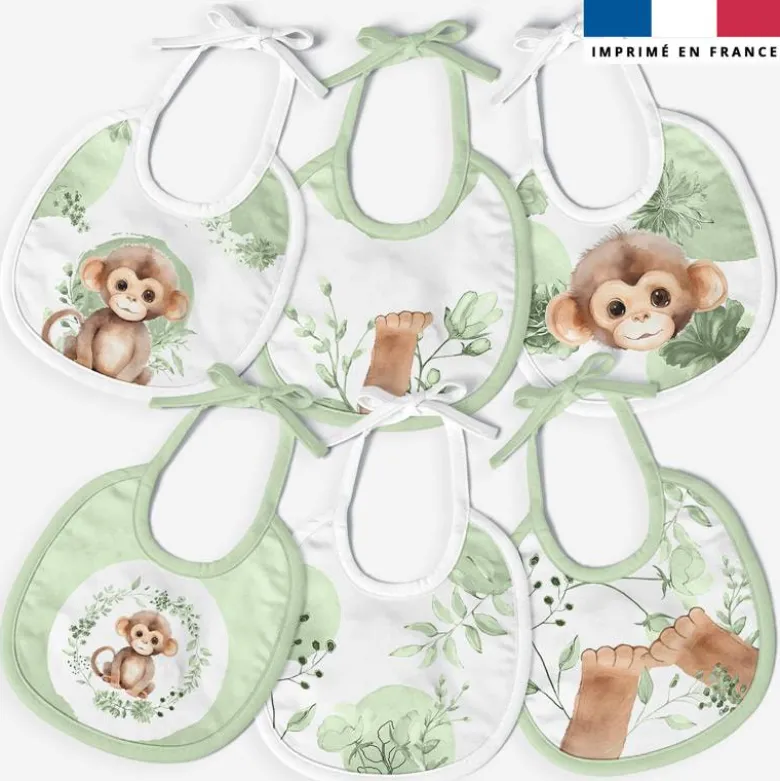 Kit bavoirs en éponge motif singe aquarelle